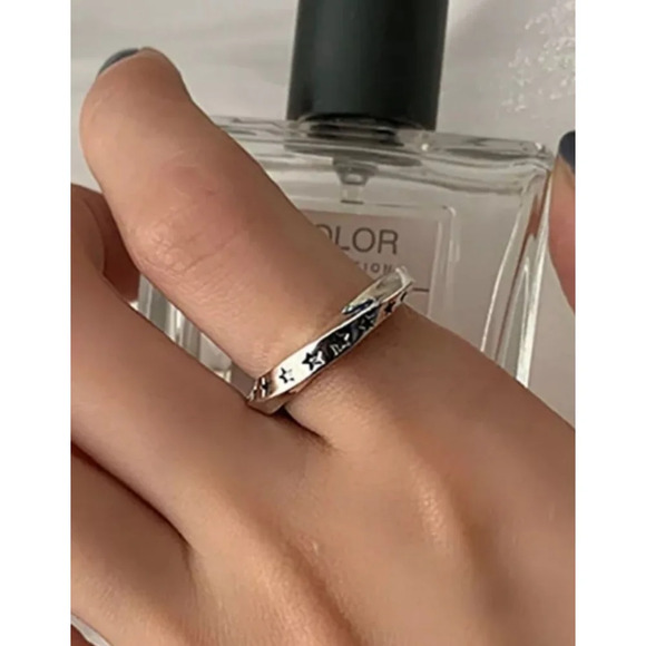 NEW Unisex/Men’s 925 Sterling Silver Engraved Star Twist Band Ring, Adjustable - Picture 2 of 12